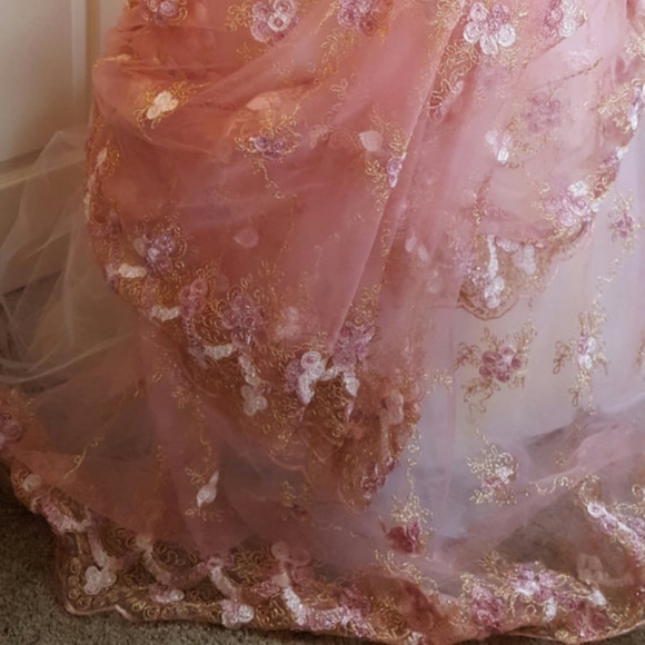 Pink Gold White Lace Lehenga Sari Bridal Ballgown - Picture 6 of 11